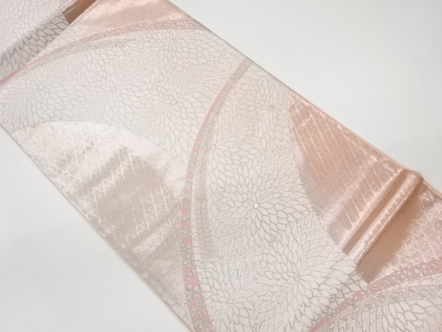 リサイクル　曲線に菊模様織出し袋帯